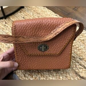 Vintage Hand Tooled Leather Stamped Handle Handbag Purse Western Boho Mexican
